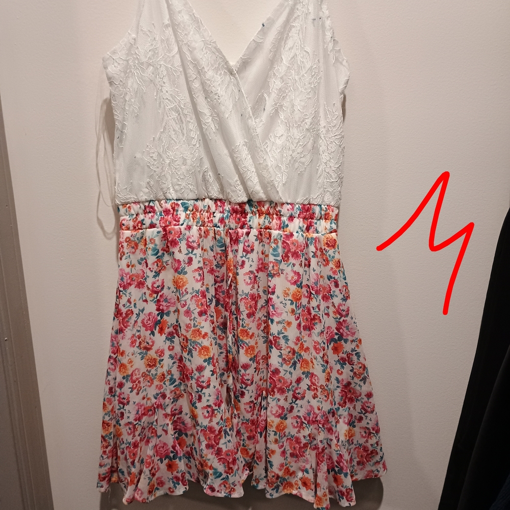 Floral White and Multicolor Kids Dress